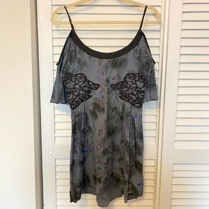 Free people grey and black embroidered dress